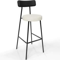 Banqueta Alta Bar Cozinha Sala De Jantar Milão L02 Couríssimo Preto Linho Champagne