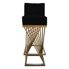 Banqueta Luma Base De Ferro Sued Preto D'classe Decor