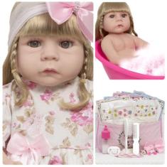 Boneca Reborn Loira Linda Corpo de Silicone Pode Dar Banho - Cegonha R