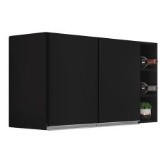 Armário De Cozinha Aéreo Califórnia 80cm E Nicho Garrafeiro 20cm Riad Preto - Lumil