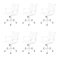 Kit 6 Cadeiras para Escritorio Diretor Esteirinha com Relax Sintético 3301 Branco