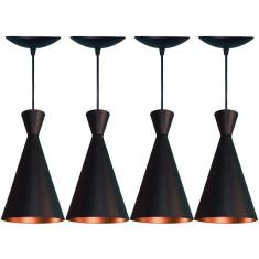 Kit 4 Lustres Pendente Cone Estilo Dixon Preto Fosco/Cobre