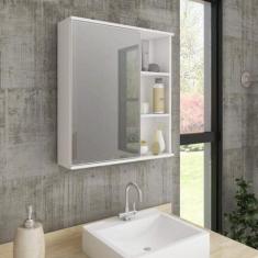 Espelheira Para Banheiro 1 Porta 3 Prateleiras Treviso Mgm Móveis