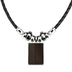 DIYthinker Colar de couro preto design abstrato joia Torque pingente de corda de couro