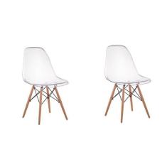 Kit 02 Cadeiras Charles Eames Eiffel Wood Policarbonato - Transparente