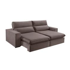 Sofá 4 Lugares Retrátil e Reclinável Free Veludo Bege Escuro 250 cm