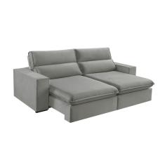 Sofá 3 Lugares Retrátil e Reclinável Free Veludo Cinza Prateado 190 cm
