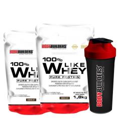 Kit Proteico 2x 100% Like Whey Protein Rapida Absorção 1,8kg + Coqueteleira Material Reforçado 600ml