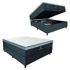 Cama Box Baú Casal Colchão Gazin Maximus Molas Ensacadas 138x188x65cm Linho Grafite / Preto - Suporta até 120kg por Pessoa