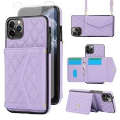 Asuwish Capa de celular para iPhone 11 Pro Max 6,5 com protetor de tela de vidro temperado com bloqueio de RFID, suporte de cartão de crédito, alça transversal para iPhone11 11pro Promax i XI Plus