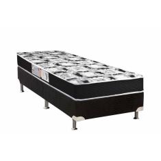  Cama Box Solteiro: Colchão Espuma D33 Luckspuma Supreme Black Pró Saúde Duplo + Base CRC Suede Black(88x188)