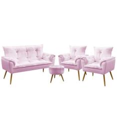 Namoradeira e 2 Poltronas Opala com Puff Solar Sued Aradecor, Rosa Beb