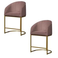 Kit 2 Banco Banqueta Poltrona Mia Base Metal Dourada Veludo - Fina Mob