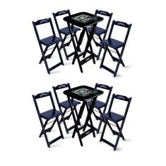 Kit 2 Conjuntos de Mesa Bistrô Dobrável Jack Daniel`s com 4 Banquetas de Madeira Preta