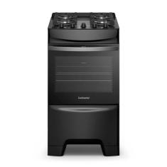 Fogão 4 Bocas Continental Preto Mesa de Vidro, Forno Eco Turbo e Grade