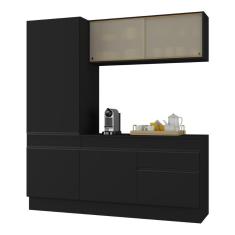 Armário De Cozinha Compacta 3 Peças Com Rodapé Mp2179 Made Multimóveis Preto Preto