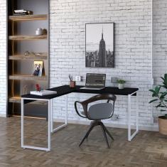 Mesa De Escritório Em L Estilo Industrial 135x150cm Kuadra Preto ônix - Est.branca