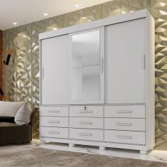 Guarda-roupa Londres Com Espelho E 9 Gavetas Branco