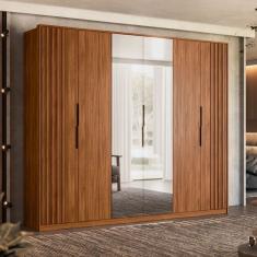 Guarda Roupa Casal Atrice 6 Portas Com 2 Portas Ripado Com 2 Portas Em Espelho Nogueira Touch