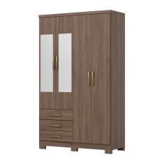 Guarda-roupa Solteiro 4 Portas 3 Gavetas Com Espelho Caju Castanho Hp