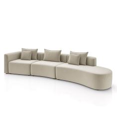 Sofá Curvo Decorativo Kimiko 437cm 5 Lugares Sala De Estar Com Chaise Veludo Bege G52 - Gran Belo