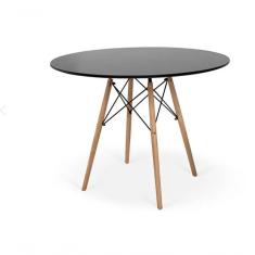 Mesa De Jantar Redonda Eiffel Eames 110cm Tampo Madeira Preto
