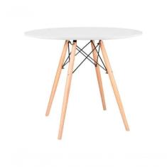 Mesa De Jantar Redonda Eiffel Eames 110cm Tampo Madeira Branco