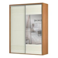 Guarda Roupa Solteiro Com Espelho 179cm 2 Portas 100% Mdf Tw601e Freijó/off White - Dalla Costa