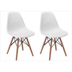Kit 02 Cadeiras Eiffel Charles Eames em ABS Branca com Base de Madeira