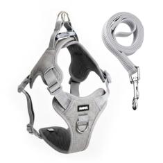 Coleira Peitoral Antipuxão Comfort CINZA com Guia de Passeio Tamanho:P
