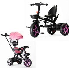 Triciclo Infantil com Haste Empurrador até 50 kg Rodas Passeio Capota 