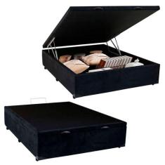 Cama Box Baú Casal Suede disponível na cor Preto 138x188x44 - SERENE