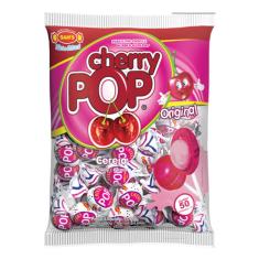 Pirulito Cherry Pop Cereja Recheio Chiclete c/50 - Sams