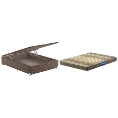 Cama Box de Casal Probel Guarda Costas Espuma D33 com Box Baú Probel Universal 54x138x188cm - Bege/Marrom