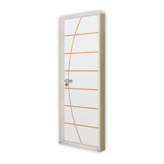 Kit Porta de Madeira Decorada 215x85cm com Batente de Aço 06cm Neblina MGM Branco
