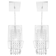 Kit 2 Pendente Cupula Quadrado Clearfio Cristal Acr. Branco