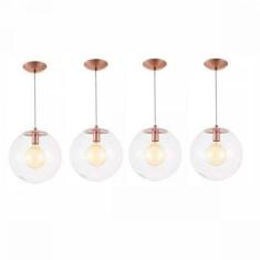 Kit 4 Pendente Redondo Esfera 30cm Vidro Cristal Madelustre