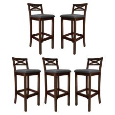 Kit 5 Banquetas Alta Estofada para Bancada Madri Madeira Capuccino Suede Cinza CCS