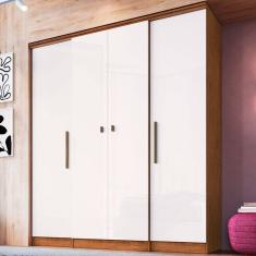 Guarda-Roupa Casal Miami 4 Portas 2 Gavetas Off White Nogueira - Doripel Móveis