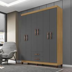 Guarda Roupa Casal Aspen 6 Portas 2 Gavetas I01 Carvalho Grafite - Clique Chique Móveis