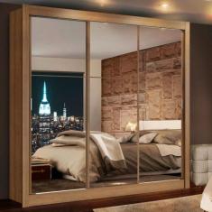 Guarda Roupa Casal Madesa Lyon 3 Portas de Correr de Espelho 2 Gavetas