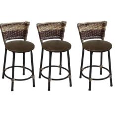 Kit 3 Banquetas Baixa Preta Junco Capuccino com Assento Marrom Fortmix