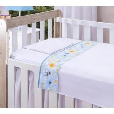 Lençol de Berço para Bebe Menino azul 3 Peças Algodão  Safari Animais 