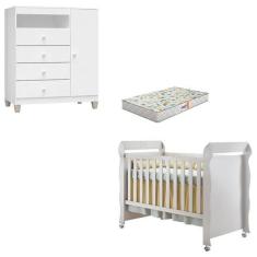 Berço Americano Mirelle com Colchão Gazin e Cômoda Infantil Ternura Ba