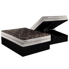 Cama Box Baú Queen: Colchão Espuma D33 Paropas Pasquale Plus Euro Pillow + Base Black(158X198)