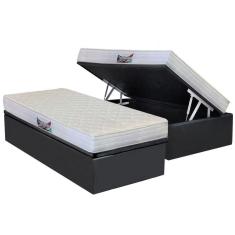 Cama Box Baú Solteiro: Colchão Anatômico Herval D28 - Ag65 Frontier + Base Crc Suede Gray(88x188)
