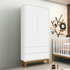 Guarda Roupa Infantil 2 Portas Classic com Pés Amadeirado - Reller Móveis Branco Fosco