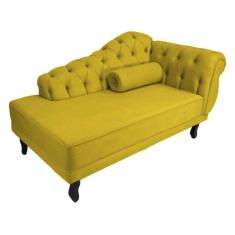 Recamier Decorativo Divã Larissa Lado Esquerdo Suede Amarelo Pés Madei