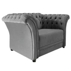 Poltrona Decorativa Chesterfield Sofia Suede Cinza - Amarena Móveis