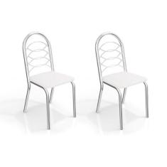 Cadeira Sala de Jantar Holanda 2C009 Kit 2 Un Cromado/Courano Branco -